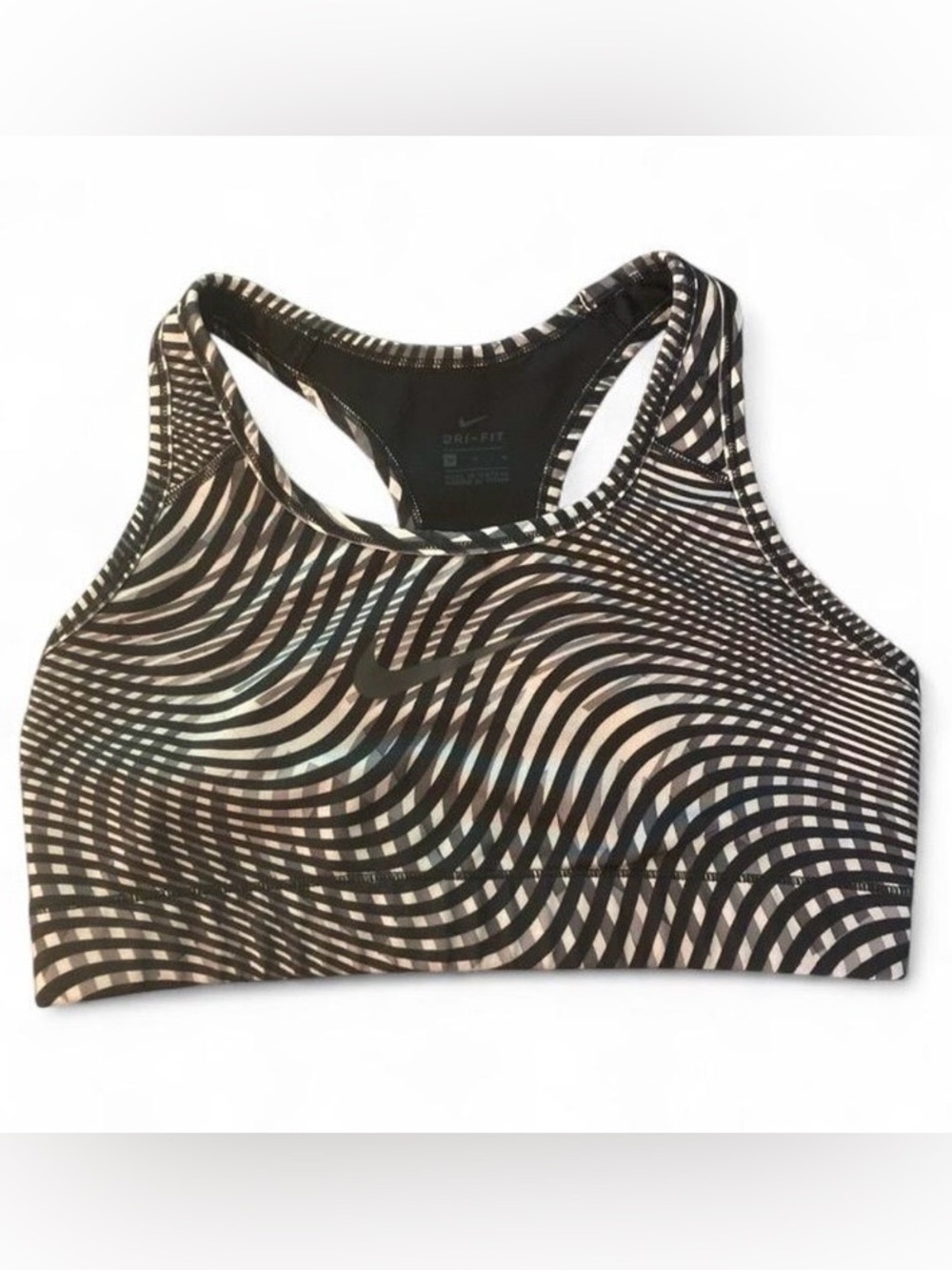 Nike Patterned Racerback Sports Bra in Black and Cream